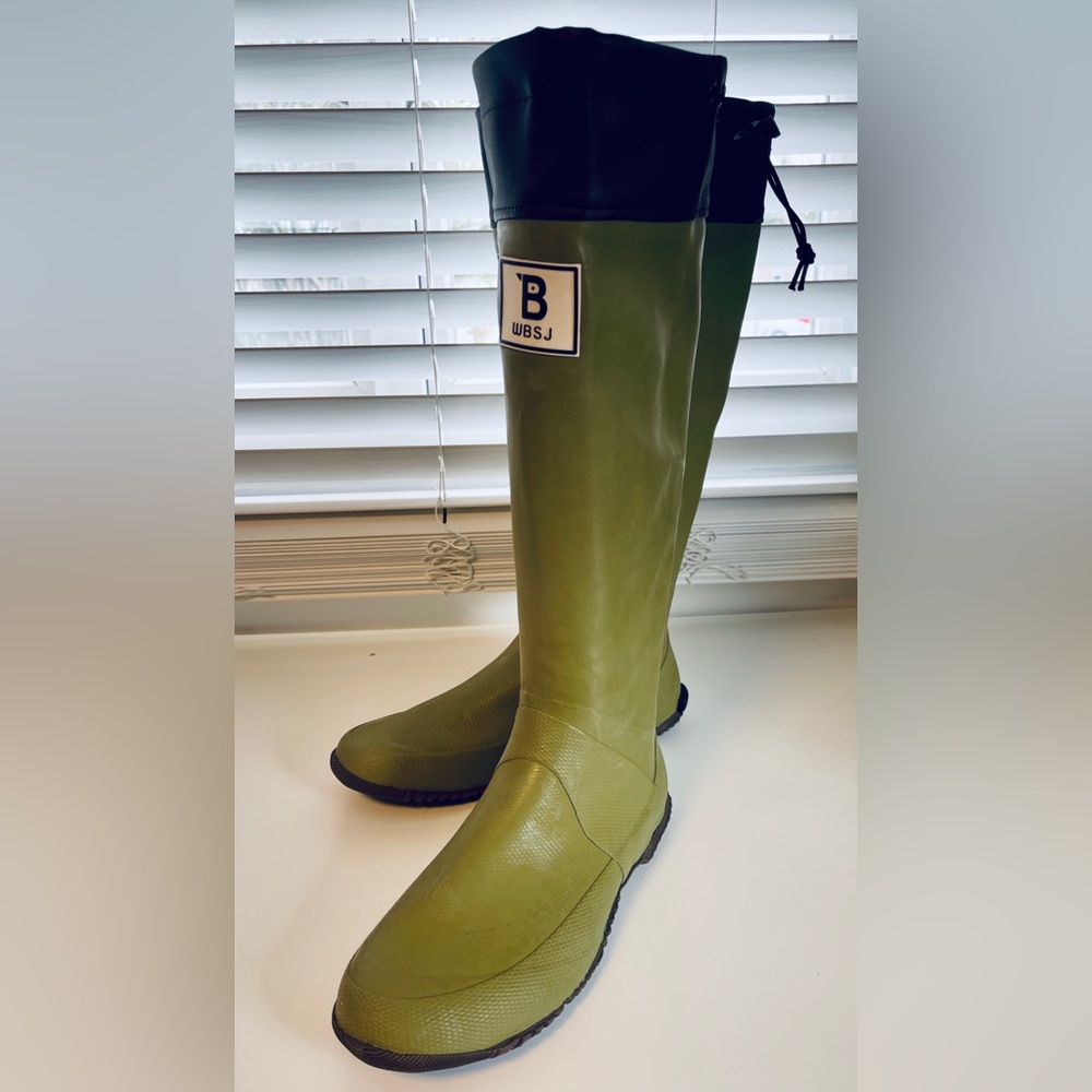 WBSJ Wild Bird Society of Japan Rubber Rain Boots Olive Green Sz. LL/W 9.5-10.5